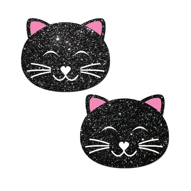 Pastease - Premium Glitter Black Cat Pasties Nipple Covers O/S (Black) - Nipple Covers Durio.sg