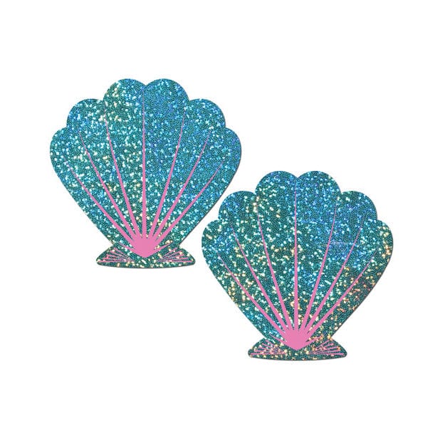 Pastease - Premium Glitter Shell Pasties Nipple Covers O/S (Seafoam Green/Pink) - Nipple Covers Durio.sg