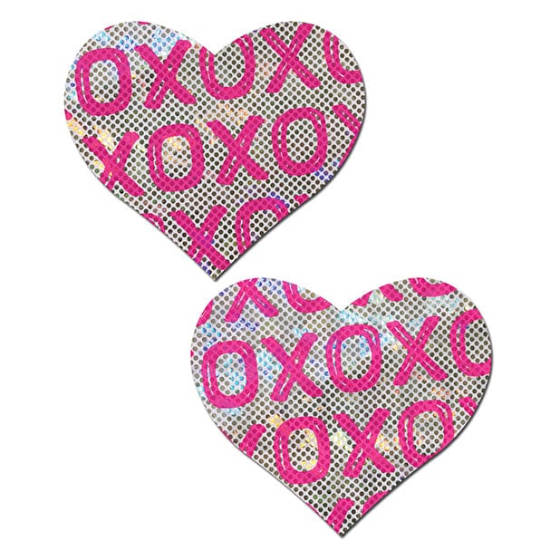 Pastease - Premium Glitter XOXO Heart Pasties Nipple Covers O/S (White/Pink) - Nipple Covers Durio.sg