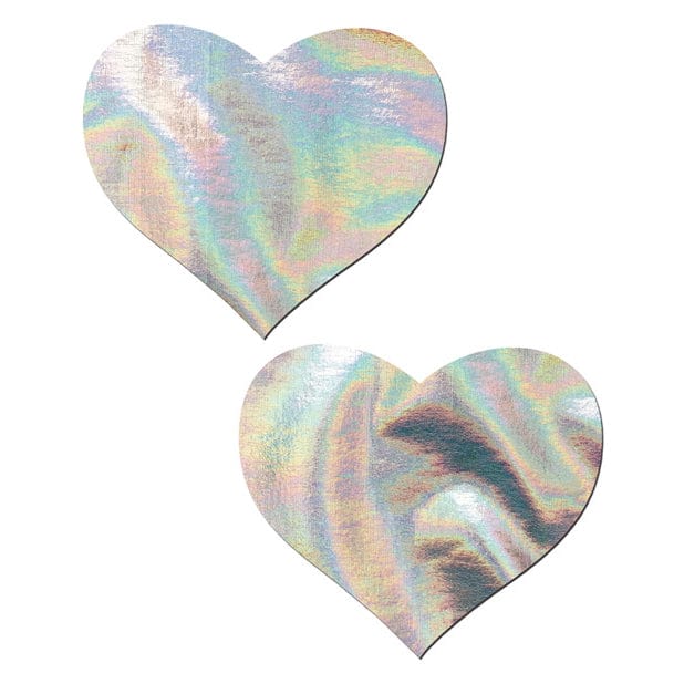 Pastease - Premium Hologram Heart Pasties Nipple Covers O/S (Silver) - Nipple Covers Durio.sg