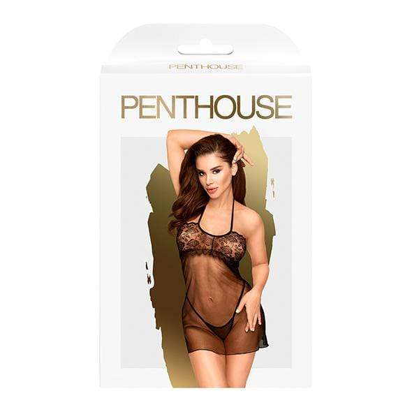 Penthouse - All Yours Mesh Lace Bastier Dress with Thong Chemise M/L (Black) - Chemises Durio.sg