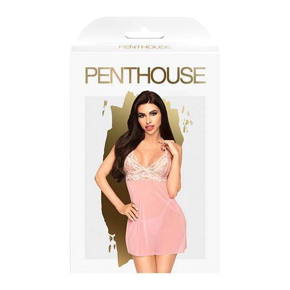 Penthouse - Bedtime Story Mini Dress with Thong Chemise L/XL (Light Pink) - Chemises Durio.sg