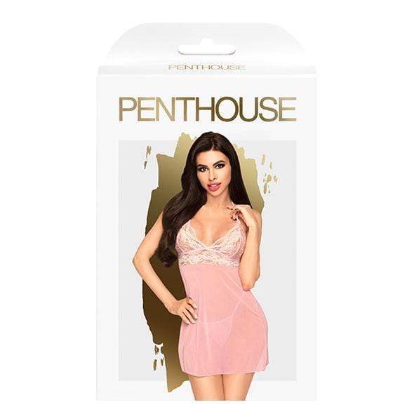 Penthouse - Bedtime Story Mini Dress with Thong Chemise M/L (Light Pink) - Chemises Durio.sg