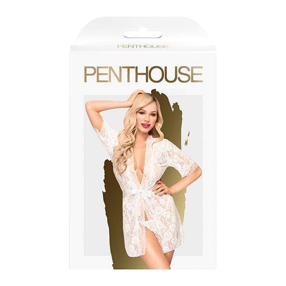 Penthouse - Hypnotic Power Short Kimono with Thong XL (White) - Robes Durio.sg