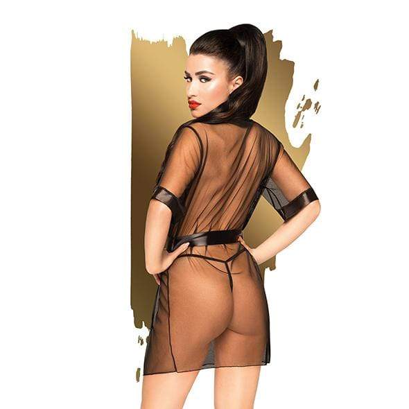 Penthouse - Midnight Mirage Mesh Satin Kimono XL (Black) - Robes Durio.sg