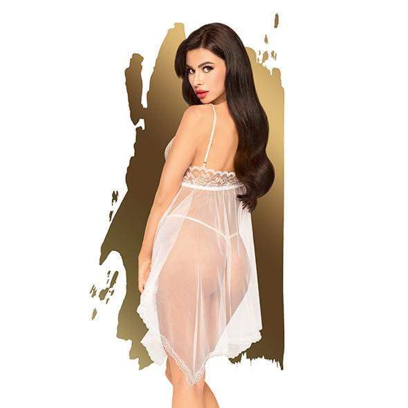 Penthouse - Naughty Doll Lace Babydoll with Thong Chemise L/XL (White) - Chemises Durio.sg