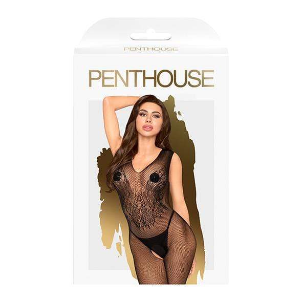 Penthouse - Wild Catch Embroided Fishnet Crotchless Bodystocking Costume S-L (Black) - Bodystockings Durio.sg