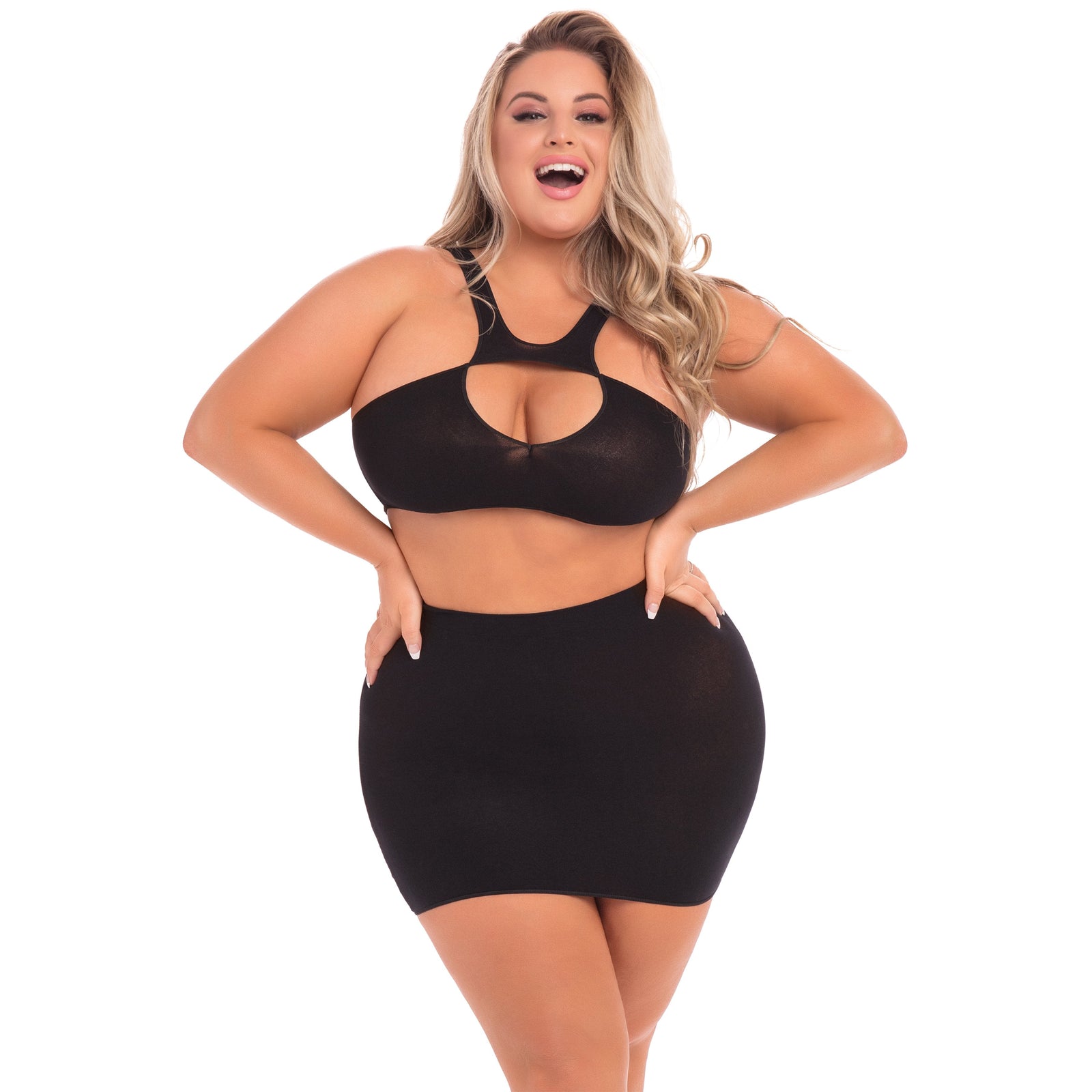 Pink Lipstick - Be Seen 2 Pieces Skirt Set Costume Queen (Black) - Dresses Durio.sg