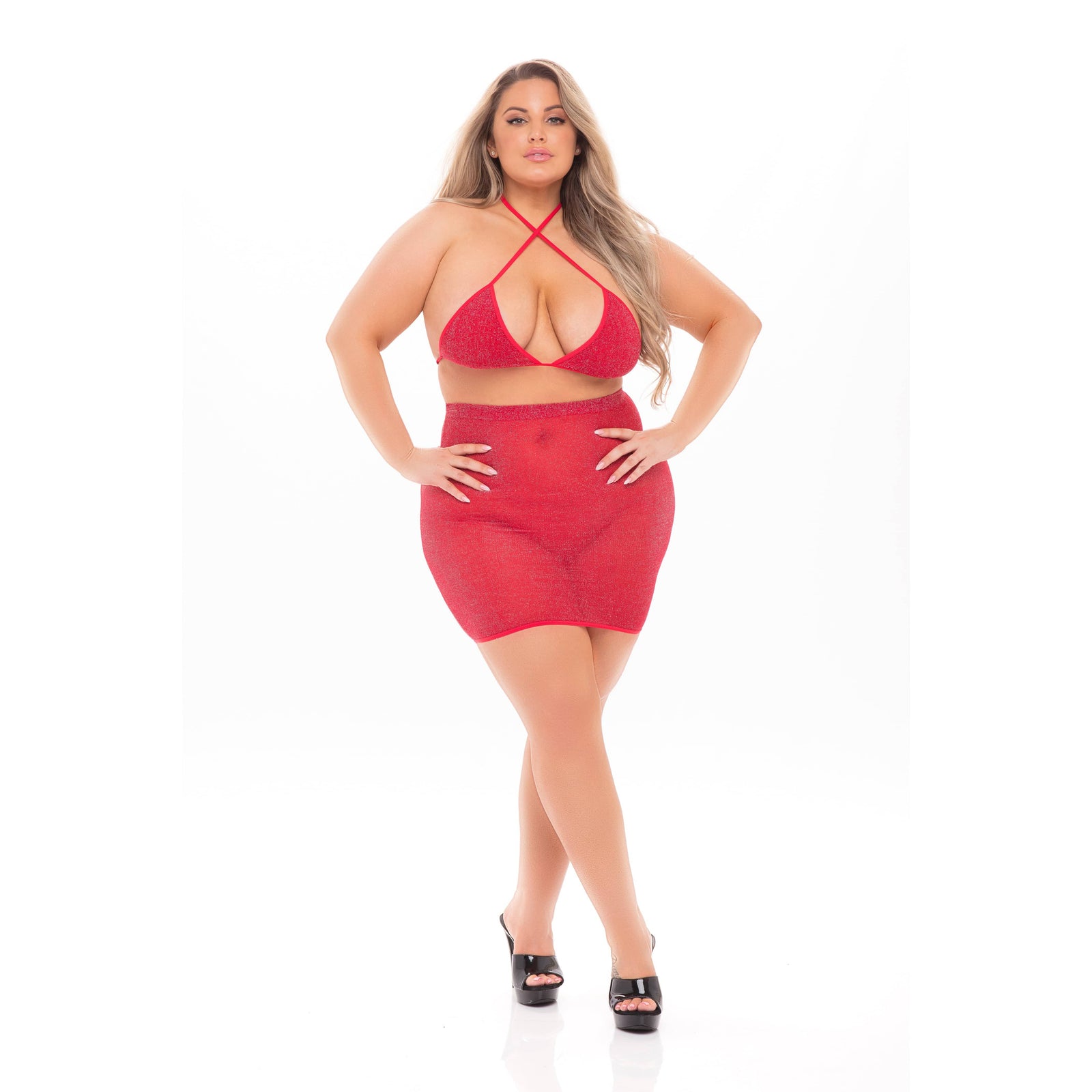 Pink Lipstick - Black Cherry 2Pc Skirt Costume Set Queen (Red) - Dresses Durio.sg