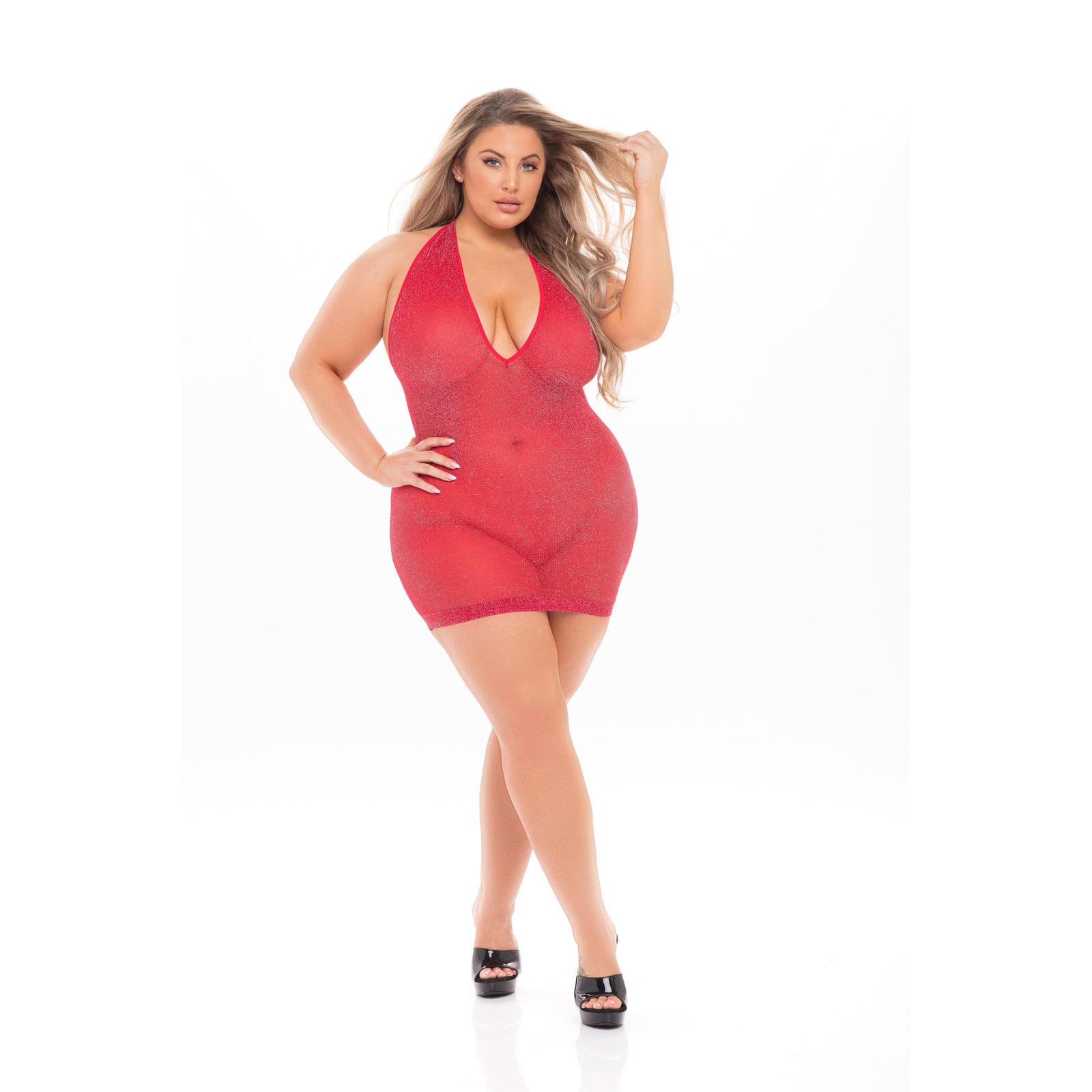 Pink Lipstick - Love Bite Plunge Halter Dress Costume Queen (Red) - Dresses Durio.sg
