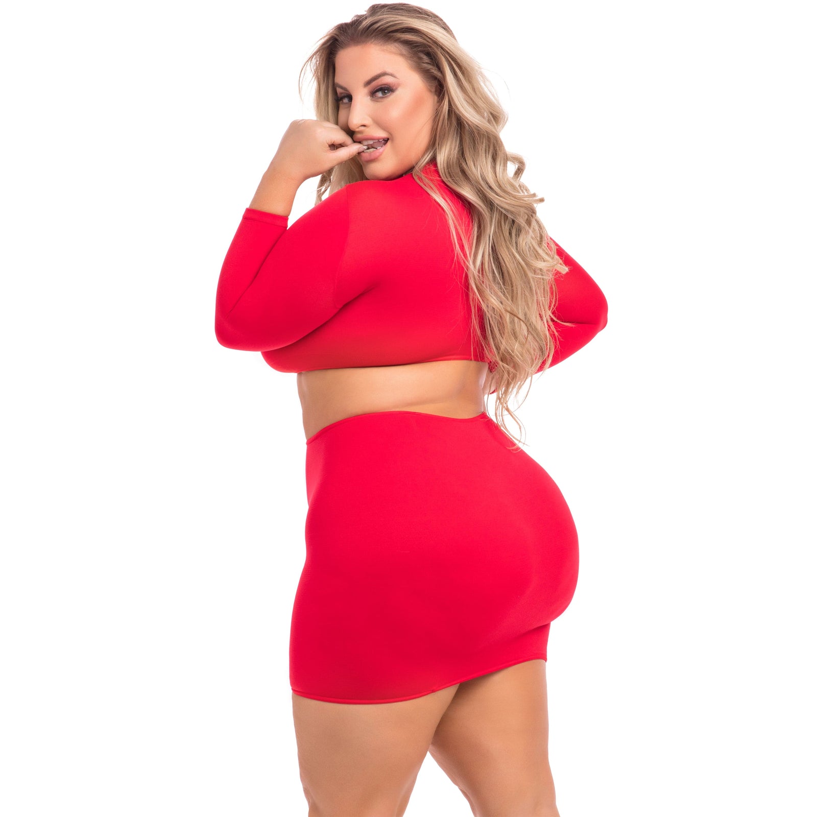 Pink Lipstick - Stop and Stare 2Pc Skirt Costume Set 1X/2X (Red) - Dresses Durio.sg