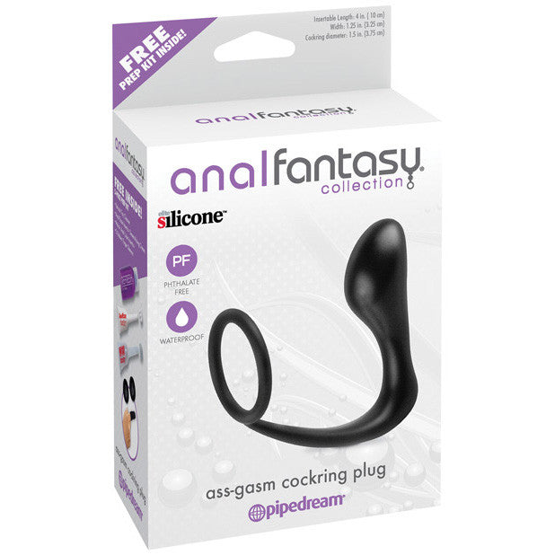 Pipedream - Anal Fantasy Ass-gasm Cockring Plug (Black) - Silicone Cock Ring (Non Vibration) Durio.sg