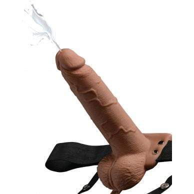 Pipedream - Fetish Fantasy Hollow Squirting Strap On with Balls 7.5" (Brown) - Strap On with Hollow Dildo for Male (Non Vibration) Durio.sg