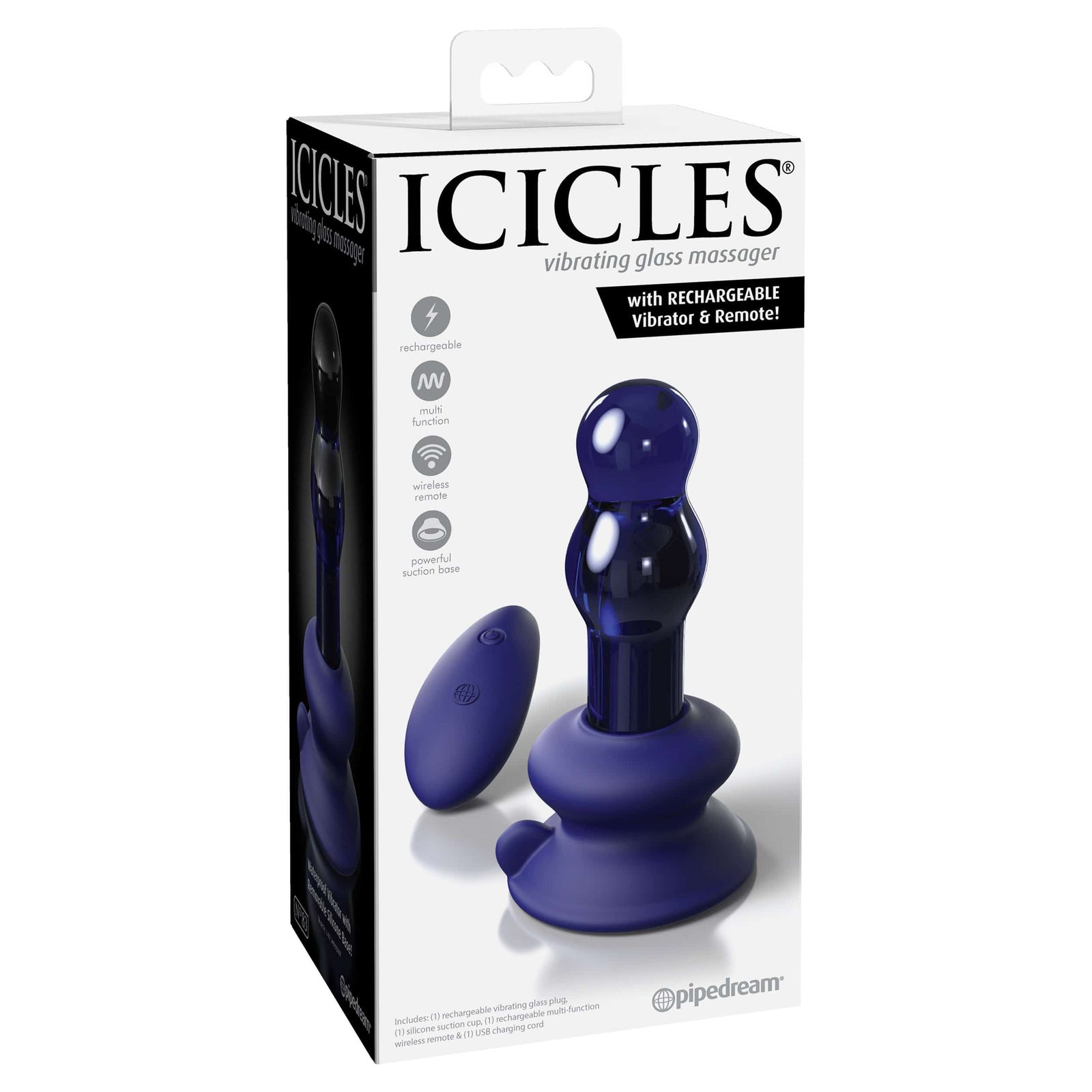 Pipedream - Icicles No. 83 Remote Control Vibrating Glass Massager (Blue) - Remote Control Anal Plug (Vibration) Rechargeable Durio.sg