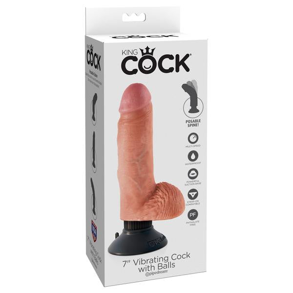 Pipedream - King Cock 7" Vibrating Cock with Balls (Beige) - Realistic Dildo with suction cup (Vibration) Non Rechargeable Durio.sg