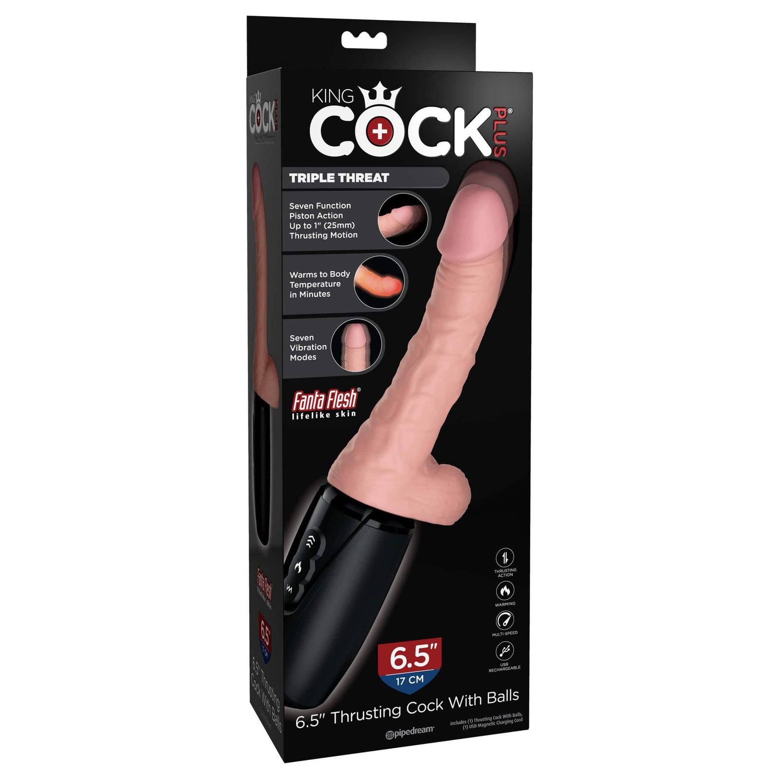 Pipedream - King Cock Plus Thrusting Cock with Balls 6.5" (Beige) - Realistic Dildo w/o suction cup (Vibration) Rechargeable Durio.sg