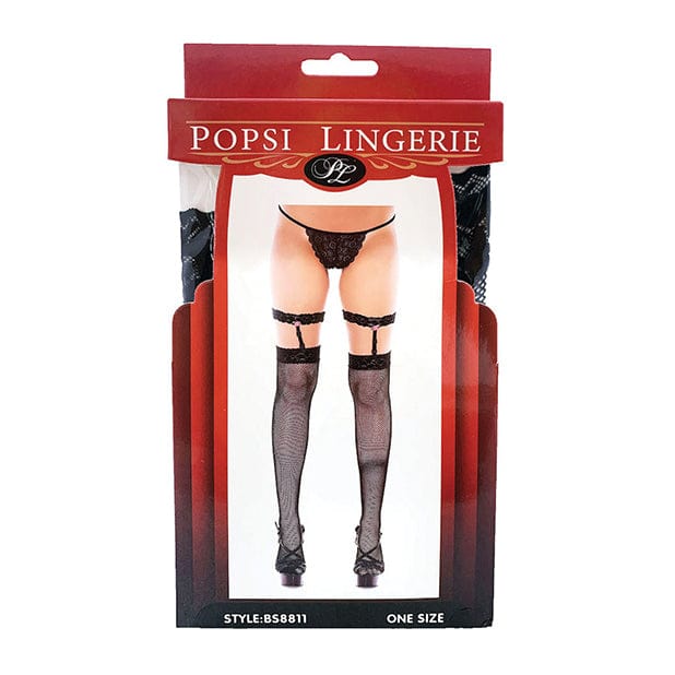Popsi Lingerie - Leg Garter Fishnet Thigh High Stockings O/S (Black) - Stockings Durio.sg
