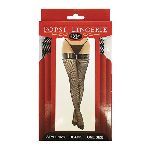 Popsi Lingerie - Vinyl Top Fishnet Stocking O/S (Black) - Stockings Durio.sg