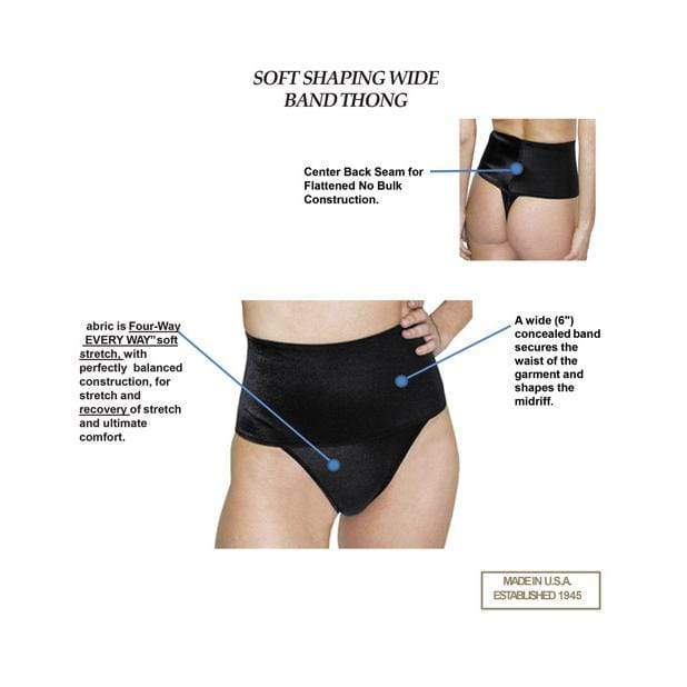 Rago - Shapewear Soft Wide Band Thong Shaper L (Black) - Shapewear Durio.sg