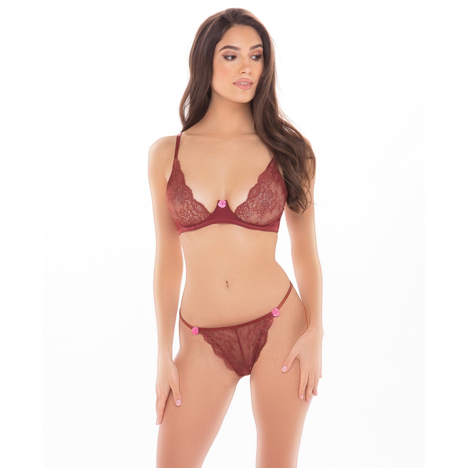Rene Rofe - Staying In 2Pc Lingerie Set S/M (Burgundy) - Lingerie Set Durio.sg