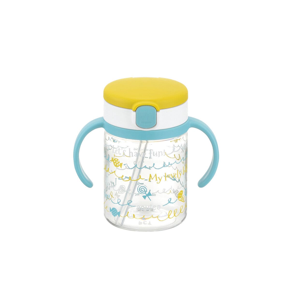 Richell - Aqulea Clear Tritan Sippy Straw Baby Water Bottle Mug - Yellow Baby Water Bottle 4973655220153 Durio.sg