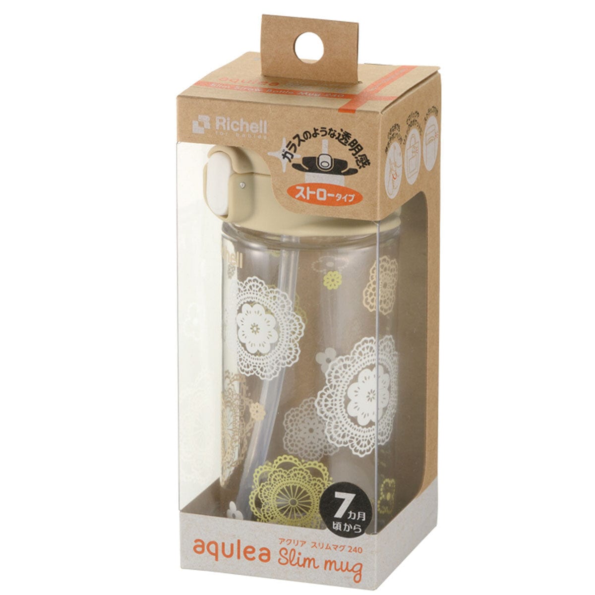 Richell - Aqulea Slim Sippy Straw Clear Tritan Baby Water Bottle Mug - Baby Water Bottle Durio.sg