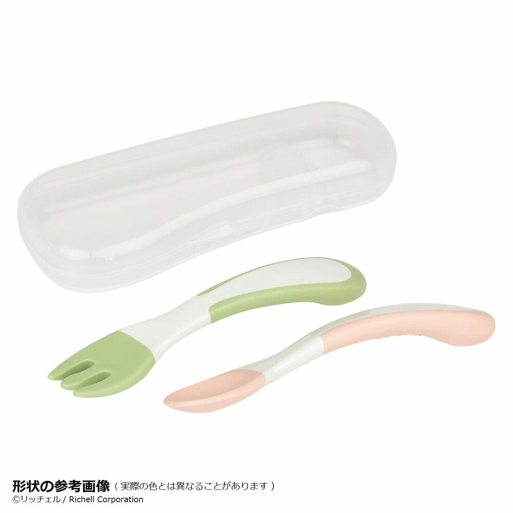 Richell - T.L.I Stage 2 Soft Easy Grip Baby Self Feeding Spoon and Fork Set - Baby Spoon and Fork Durio.sg