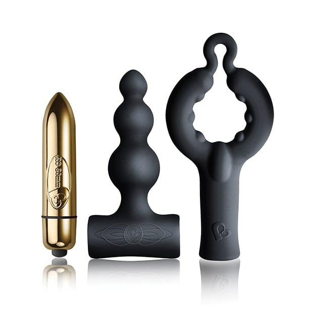 RocksOff - Dark Desires Silhouette Be Mine Anal Couple Kit (Black/Champagne Gold) - Anal Kit (Vibration) Non Rechargeable Durio.sg
