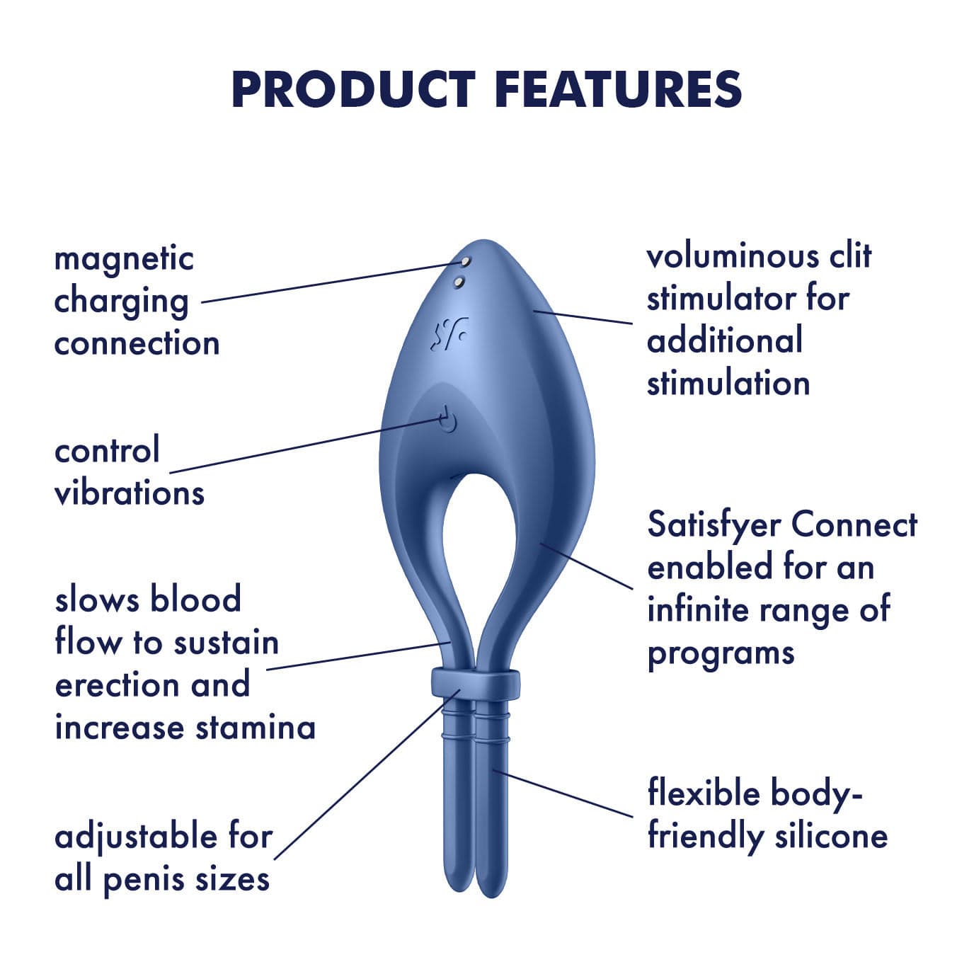 Satisfyer - Bulls Eye App-Controlled Adjustable Vibrating Cock Ring (Blue) - Silicone Cock Ring (Vibration) Rechargeable Durio.sg