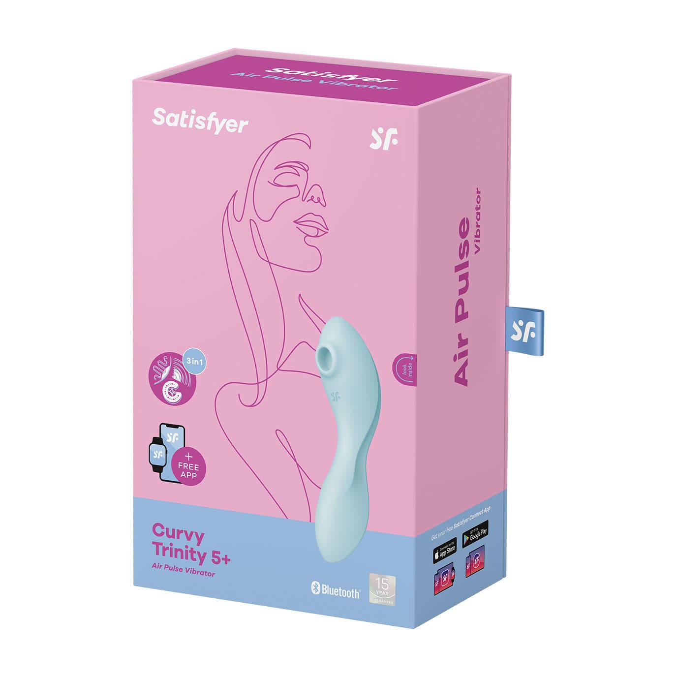 Satisfyer - Curvy App-Controlled Trinity 5 Clitoral Air Stimulator Vibrator (Light Blue) - Clit Massager (Vibration) Rechargeable Durio.sg