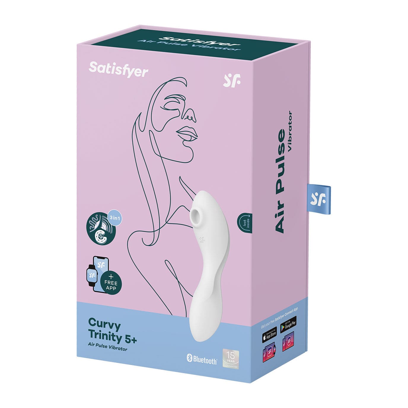 Satisfyer - Curvy App-Controlled Trinity 5 Clitoral Air Stimulator Vibrator (White) - Clit Massager (Vibration) Rechargeable Durio.sg
