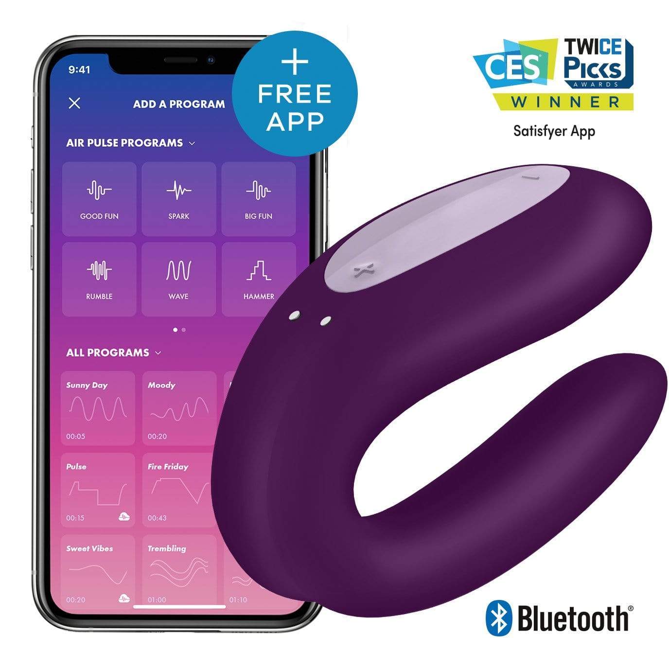 Satisfyer - Double Joy App-Controlled Partner Vibrator (Violet) - Couple's Massager (Vibration) Rechargeable Durio.sg