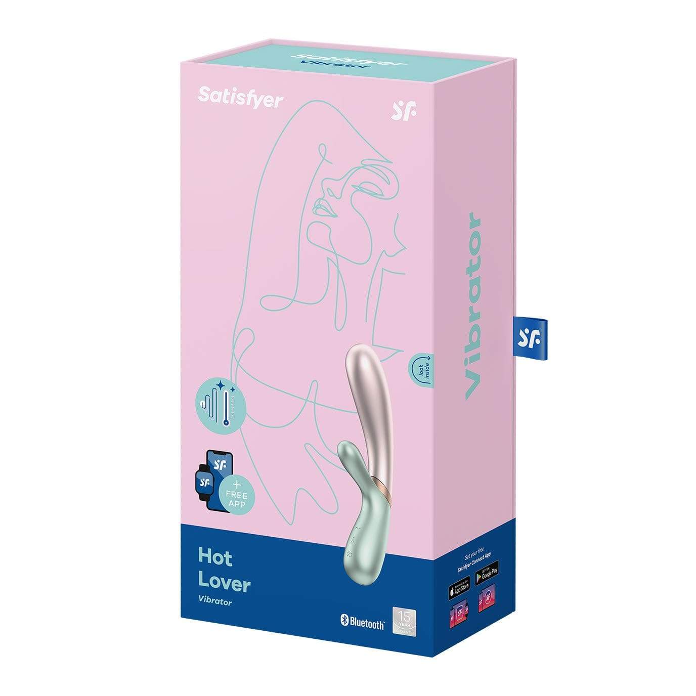 Satisfyer - Hot Lover Warming Rabbit Vibrator with Bluetooth and App (Pink/Mint) - Rabbit Dildo (Vibration) Rechargeable Durio.sg