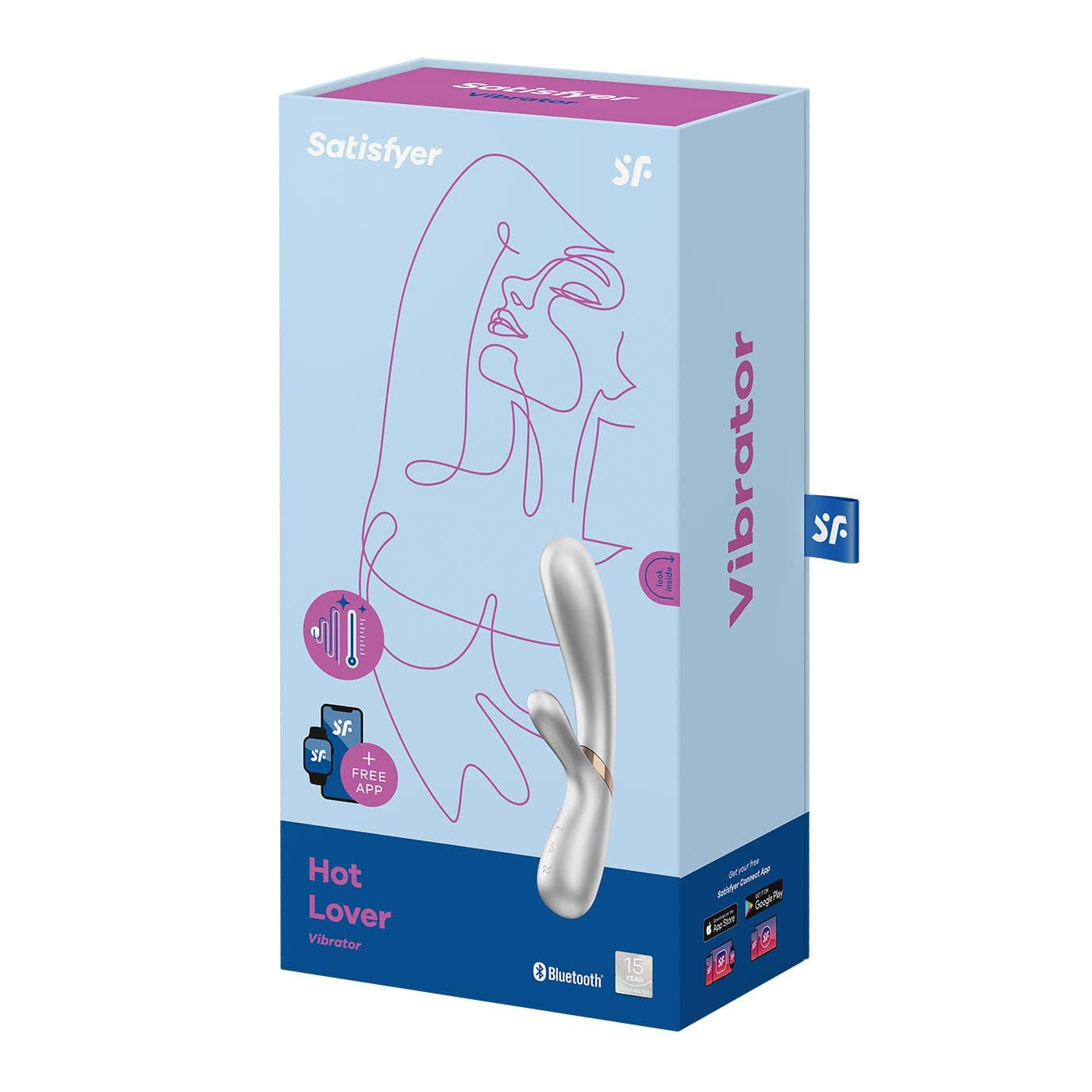 Satisfyer - Hot Lover Warming Rabbit Vibrator with Bluetooth and App (Silver/Champagne) - Rabbit Dildo (Vibration) Rechargeable Durio.sg