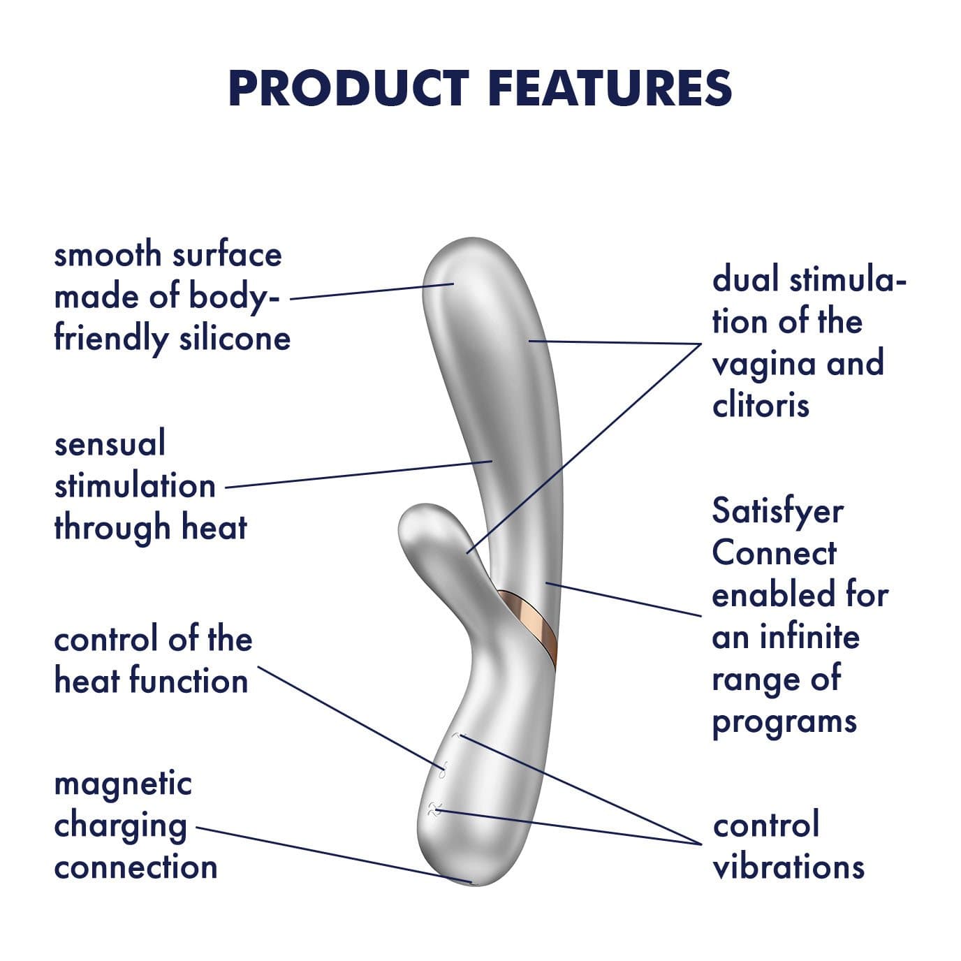 Satisfyer - Hot Lover Warming Rabbit Vibrator with Bluetooth and App (Silver/Champagne) - Rabbit Dildo (Vibration) Rechargeable Durio.sg