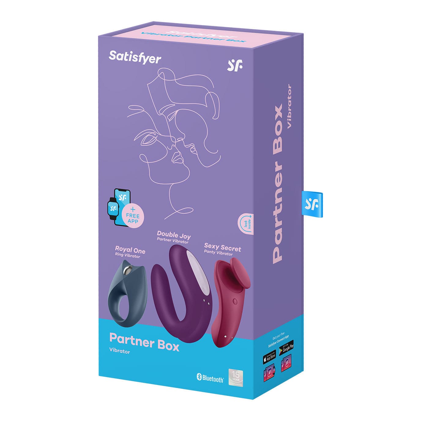 Satisfyer - Partner Box 3 App-Controlled Royal One, Sexy Secret and Double Joy Couple Set (Multi Colour) - Couple's Massager (Vibration) Rechargeable Durio.sg