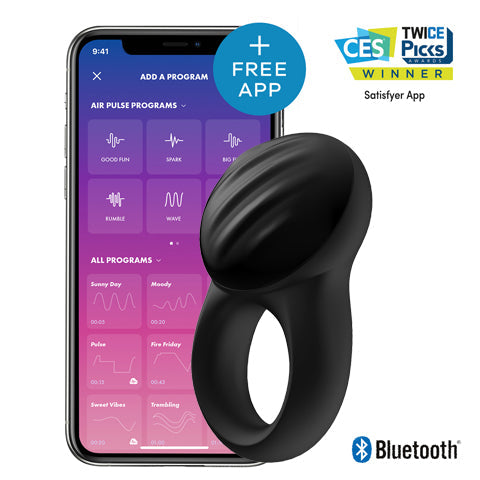 Satisfyer - Signet Ring App-Controlled Bluetooth Cock Ring (Black) - Remote Control Cock Ring (Vibration) Rechargeable Durio.sg