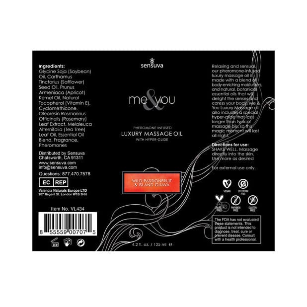Sensuva - Me and You Pheromone Infused Luxury Massage Oil 4.2 oz (Wild Passion Fruit & Island Grava) - Massage Oil Durio.sg