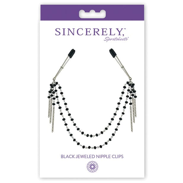 Sportsheets - Sincerely Black Jeweled Nipple Clips (Silver) - Nipple Clamps (Non Vibration) Durio.sg
