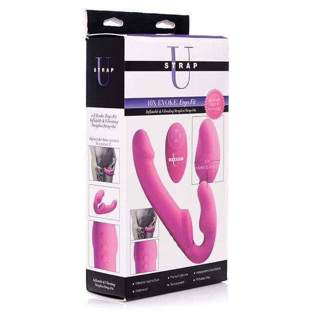 Strap U - 10X Evoke Ergo Fit Inflatable and Vibrating Strapless Strap On Dildo with Remote (Pink) - Remote Control (Wireless) Strap On with Dildo for Reverse Insertion (Vibration) Rechargeable Durio.sg