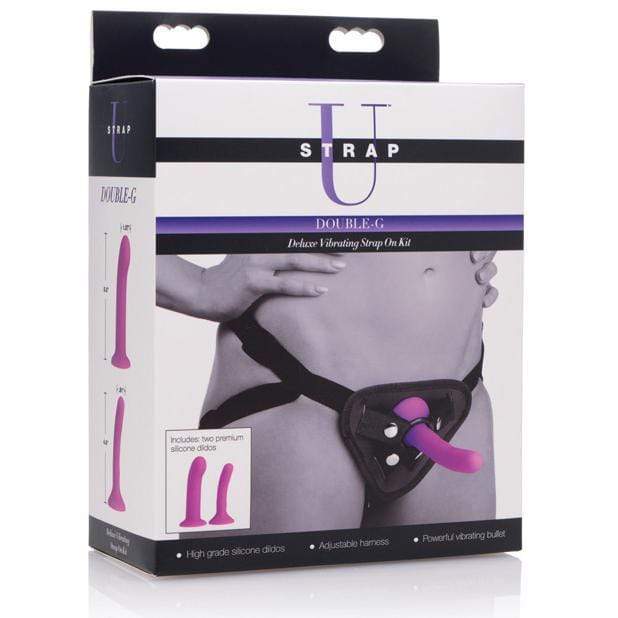 Strap U - Double G Deluxe Vibrating Strap On Kit (Black) - Strap On with Non hollow Dildo for Female (Non Vibration) Durio.sg