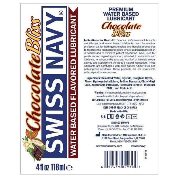Swiss Navy - Chocolate Bliss Flavored Water Based Lubricant 4oz - Lube (Water Based) Durio.sg