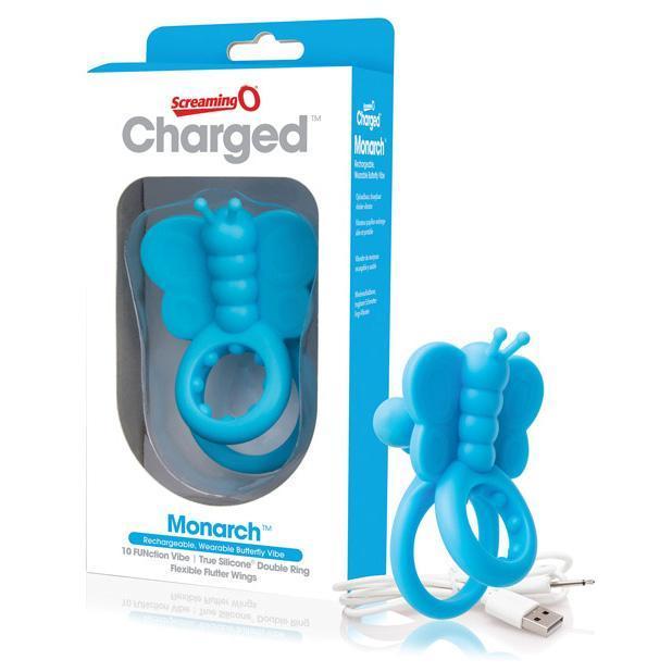 The Screaming O - Charged Monarch Rechargeable Wearable Butterfly Cock Ring (Blue) - Silicone Cock Ring (Vibration) Rechargeable Durio.sg