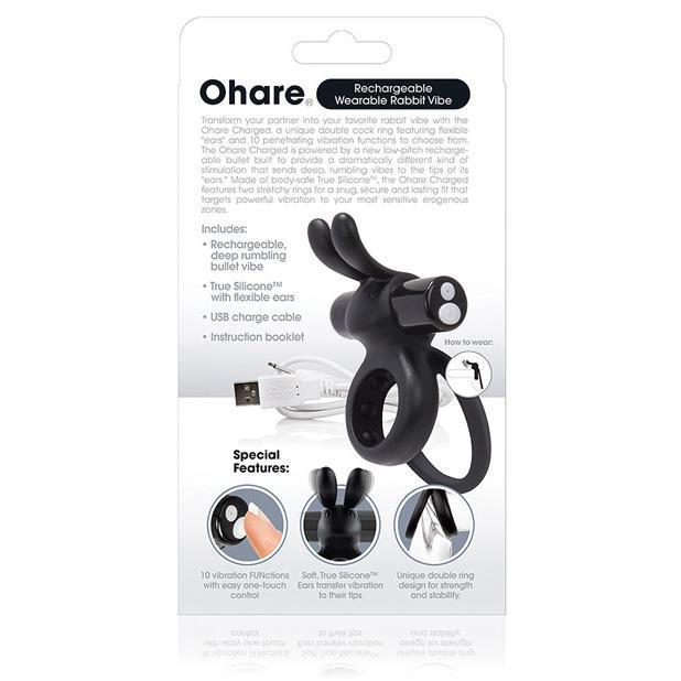 The Screaming O - Charged Ohare Rechargeable Wearable Rabbit Cock Ring (Black) - Silicone Cock Ring (Vibration) Rechargeable Durio.sg