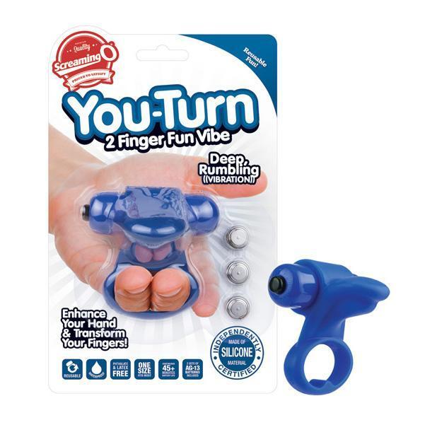 The Screaming O - You Turn 2 Finger Fun Vibe (Blue) - Clit Massager (Vibration) Non Rechargeable Durio.sg
