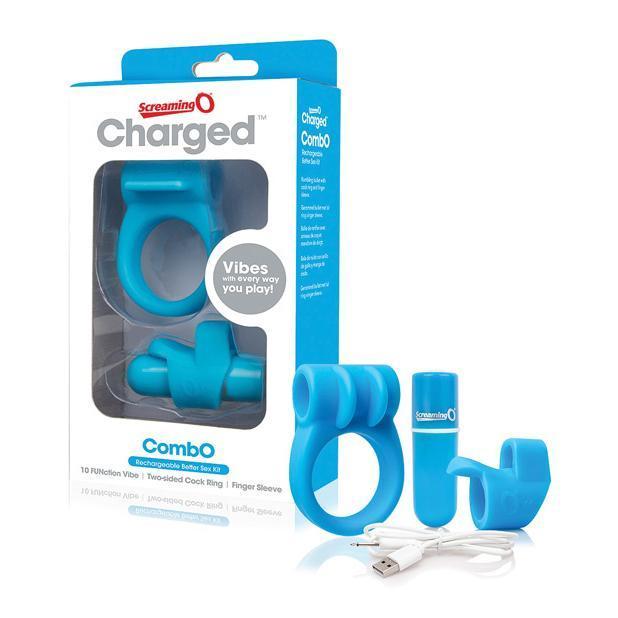 TheScreamingO - Charged CombO Rechargeable Better Sex Kit (Blue) - Silicone Cock Ring (Vibration) Rechargeable Durio.sg
