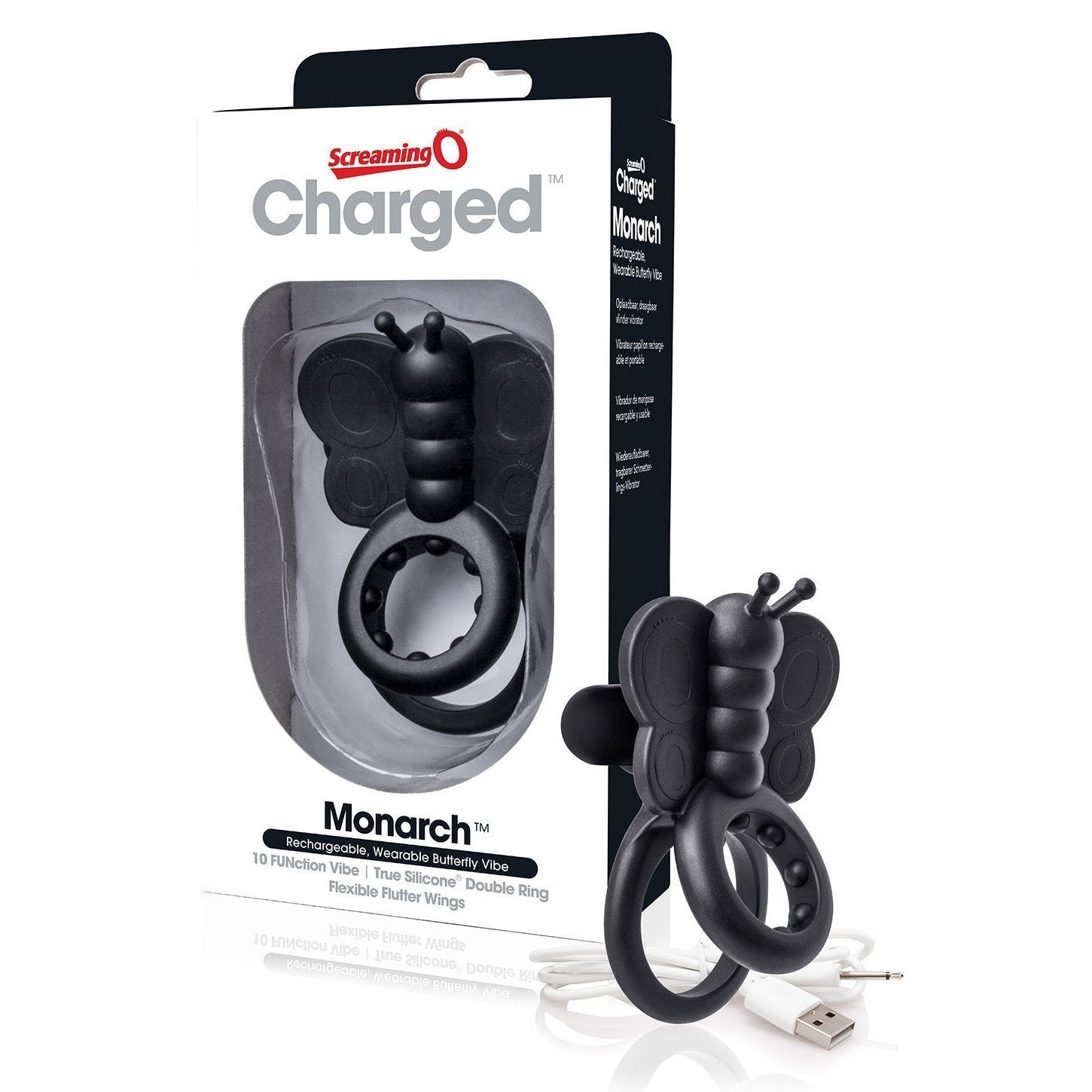 TheScreamingO - Charged Monarch Rechargeable Butterfly Cock Ring (Black) - Silicone Cock Ring (Vibration) Rechargeable Durio.sg