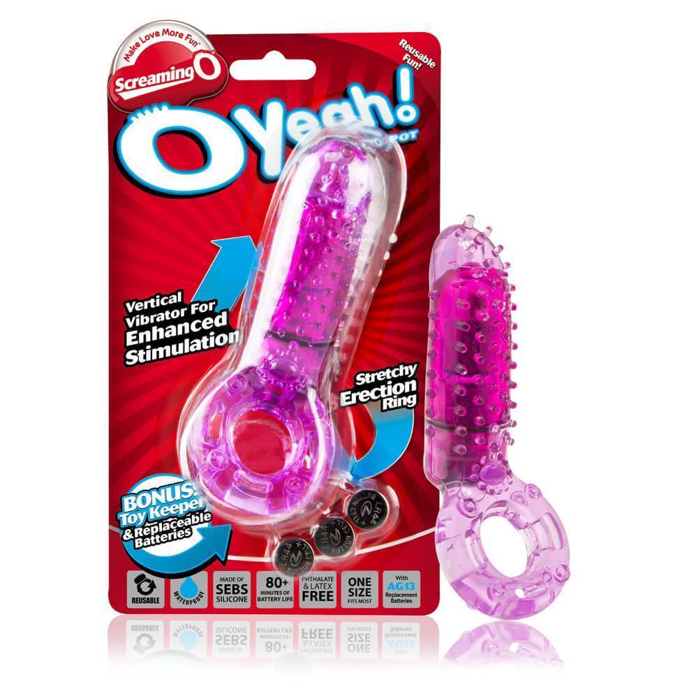 TheScreamingO - O Yeah Vertical Vibrating Cock Ring (Purple) - Rubber Cock Ring (Vibration) Non Rechargeable Durio.sg