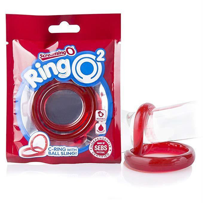 TheScreamingO - RingO2 Rubber Cock Ring with Ball Sling (Red) - Rubber Cock Ring (Non Vibration) Durio.sg