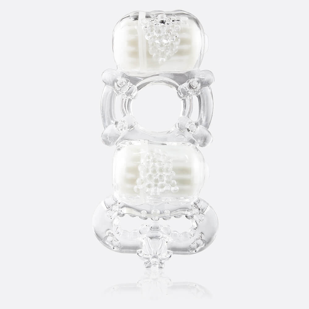 TheScreamingO - Tri O Triple Pleasure Cock Ring (Clear) - Rubber Cock Ring (Vibration) Non Rechargeable Durio.sg